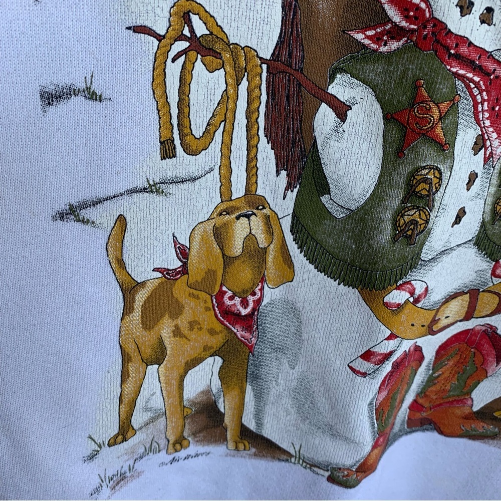 Vintage Winter Snowman Horse Dogs Crewneck Sweatshirt Adult XL 90s Sweater Snow - Picture 6 of 11